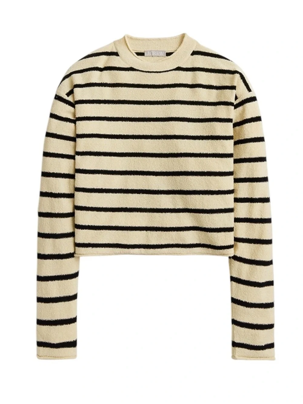 J. Crew Cropped Boucle Rollneck Sweater in Stripe Size XXL Tan Black Nautical